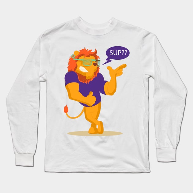 Cool Lion Long Sleeve T-Shirt by Trenkey Creations